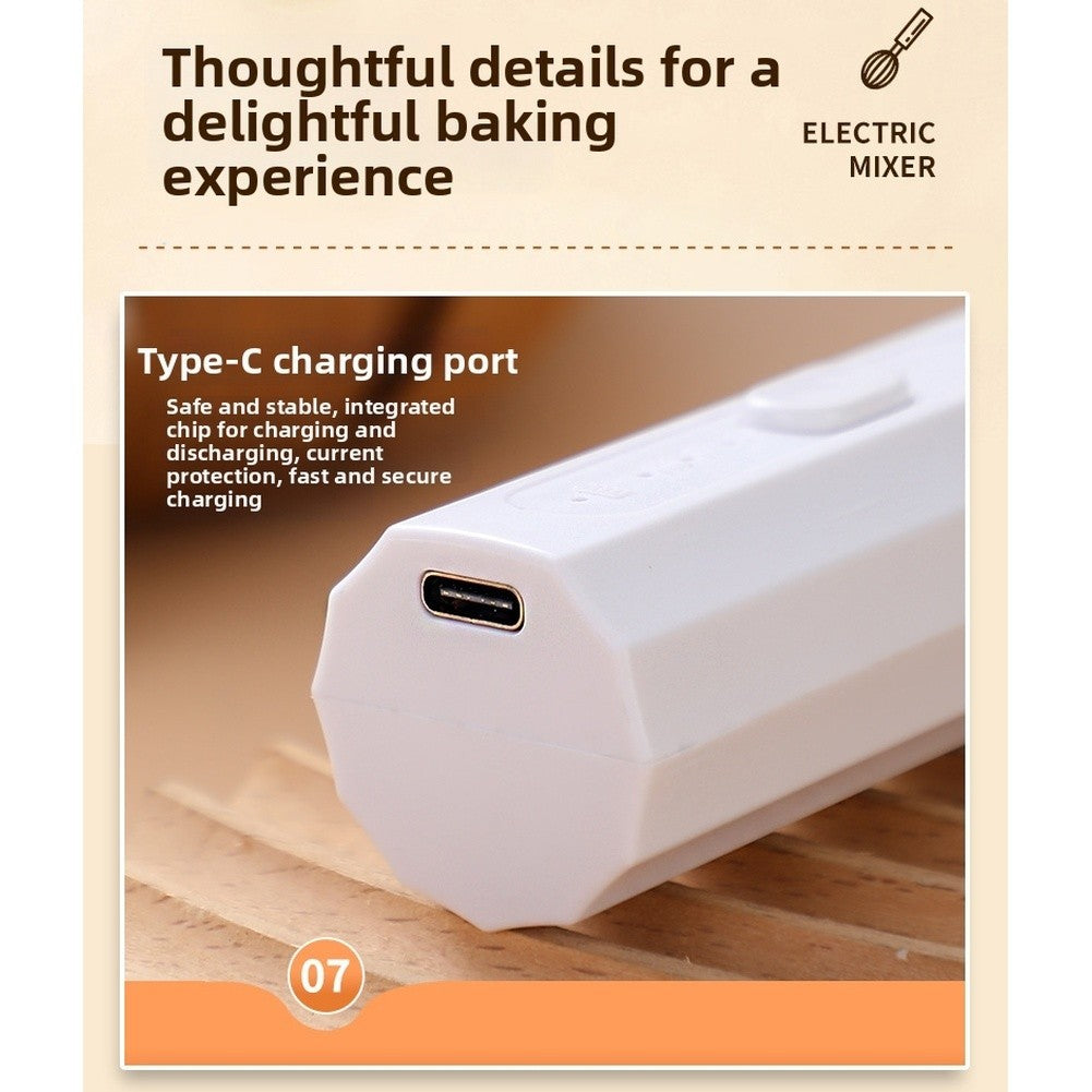 Electric Milk Frother, Rechargeable Handheld, 3 Whisk Heads