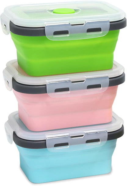 Small Collapsible Silicone Food Storage Container 3 Pack (12 Oz)